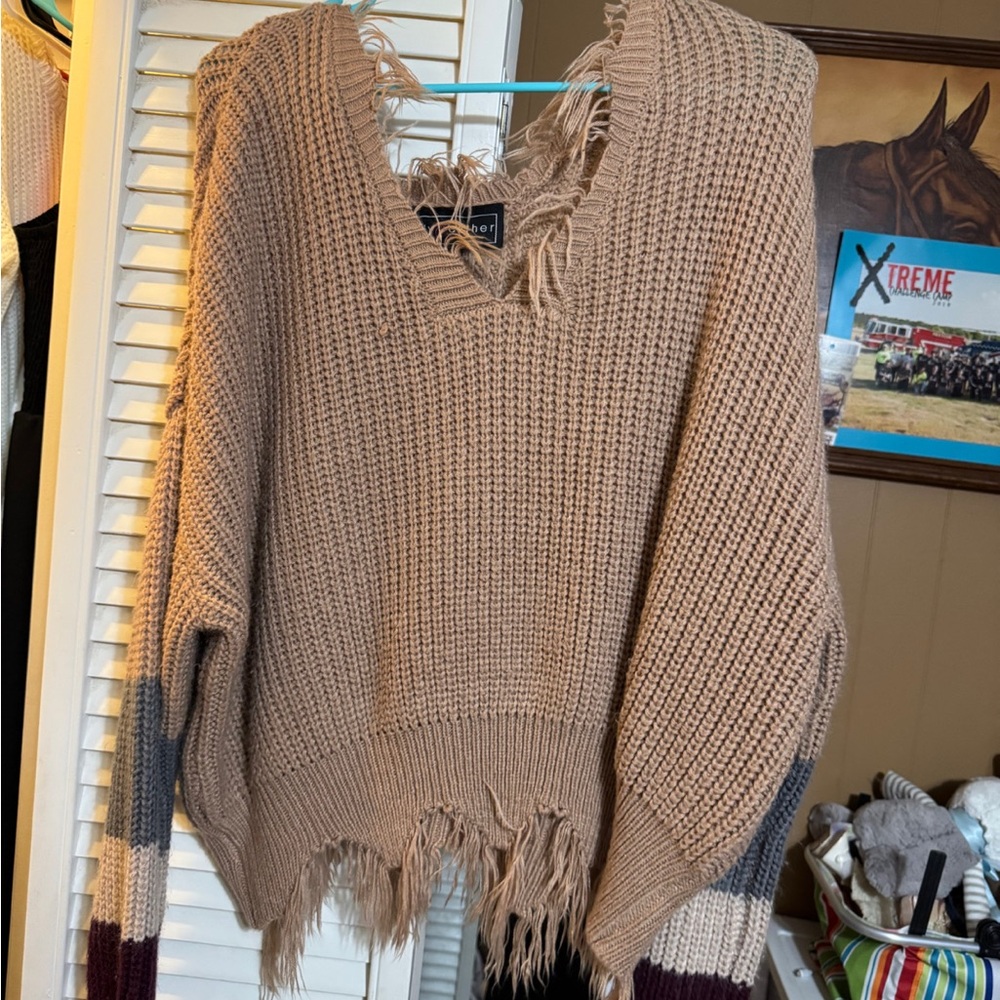 Distressed Tan Sweater